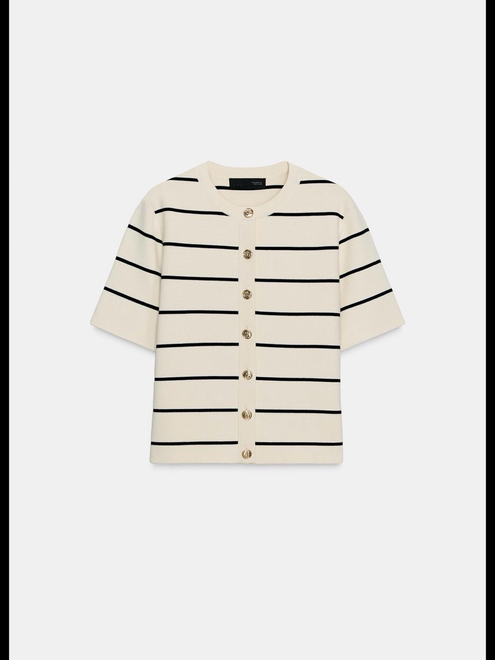Striped Short-Sleeve Cardigan - Cream/Black